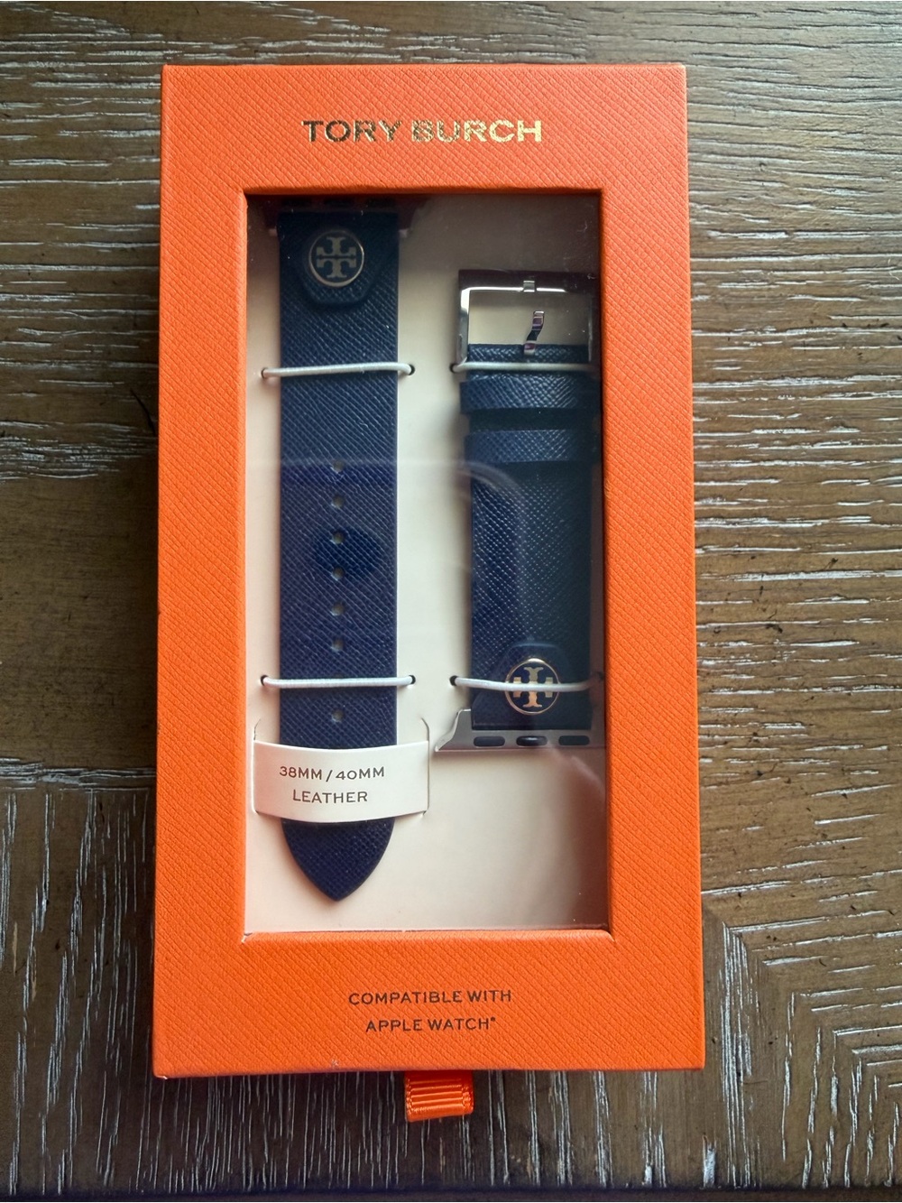Tory Burch Navy Leather Apple Watch Band